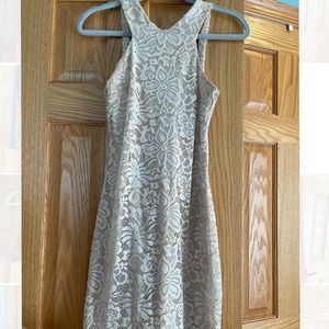Halter lace cream fitted dress